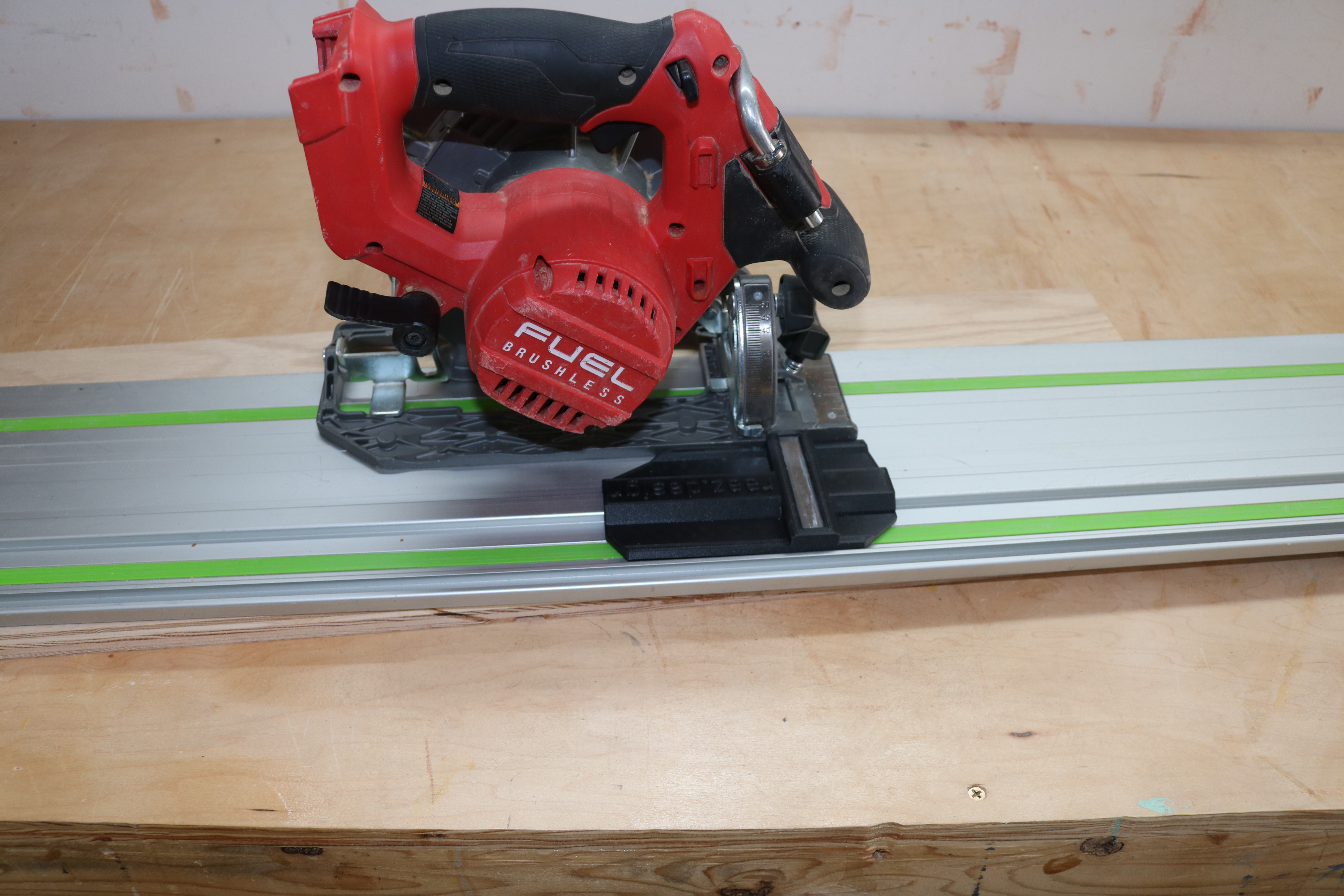 Track saw guide on track